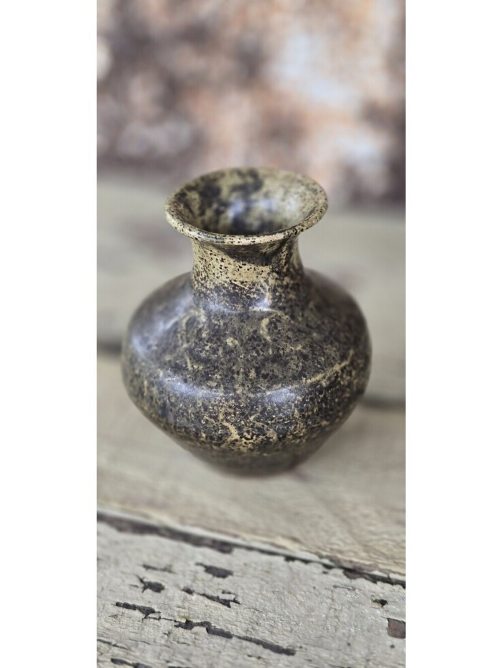 Vintage Studio Pottery vase with volcanic glaze finish circa 1970s MCM